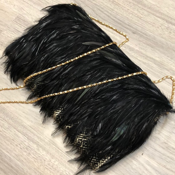 Handbags - Vintage Feather Clutch Gold Chain Shoulder Bag
